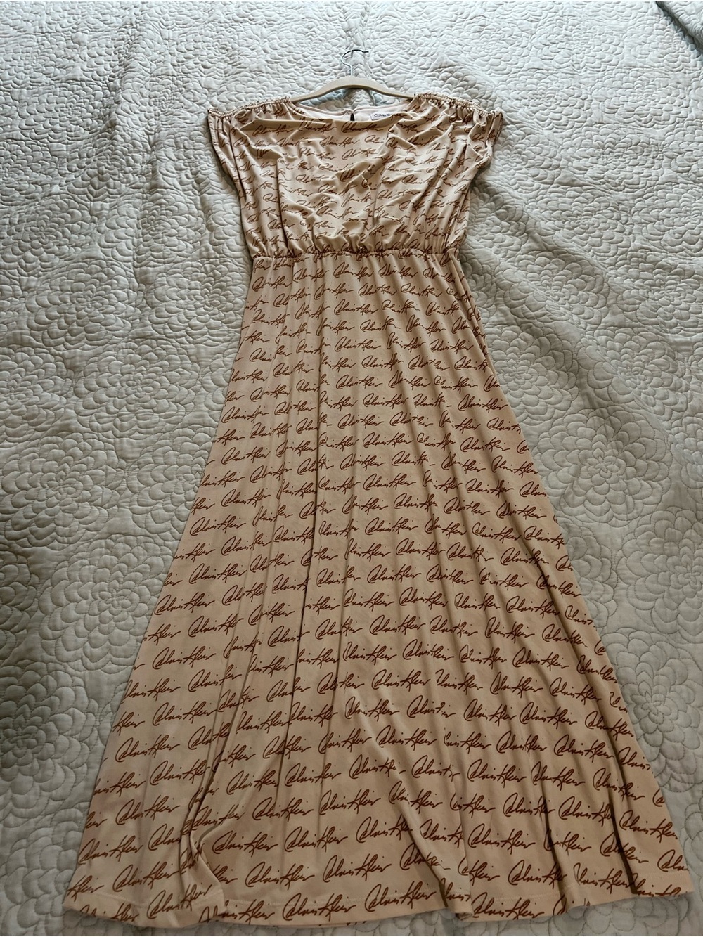 Calvin Klein Beige Script-Print Maxi Dress